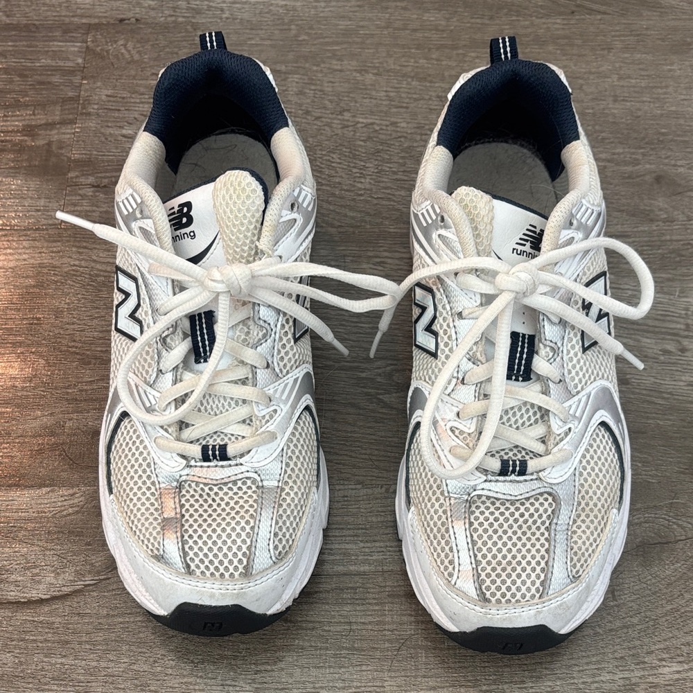 New Balance White & Navy Athletic Sneakers